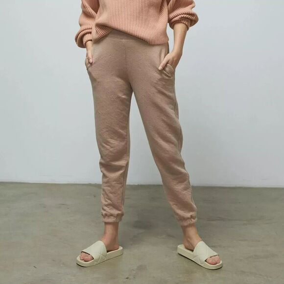 LUNYA Womens Pants Large Tan Pull On RESTORE DOUBLE FACED Lounge Jogger $198 - Picture 1 of 9